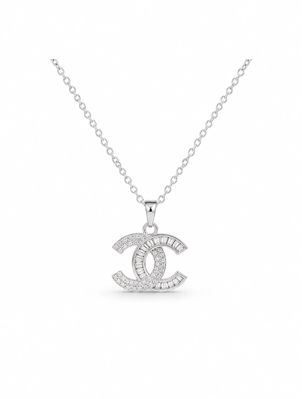 گردنبند استیل طرح برند شنل (chanel) نگیندار