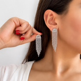 گوشواره مجلسی نگیندار استیل | طرح آبشاری